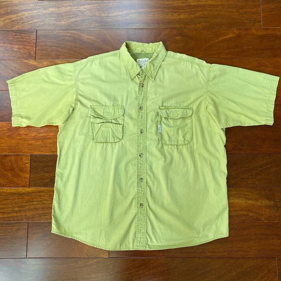 Cabela's Shirts Cabelas Mens Fishing Hiking Shirt Vented Cotton Moss Green Short Sleeve Size